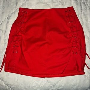 Red Lace Up Skirt
